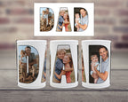 Personalised white neoprene Dad stubby holder featuring family photos inside the letters DAD