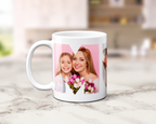 Close up of personalised Mum photo collage mug showing family photos inside the letter M