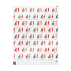 A sheet of wrapping paper featuring a repeating pattern of a large red letter H decorated with a Christmas tree, alongside the name 'Hannah' in red script, on a white background.