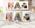 Three ceramic mugs with family photos within the letters spelling NAN.