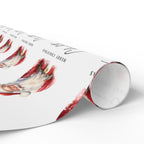 A roll of Christmas wrapping paper featuring a watercolour style illustration of Santa Claus in red and white, with black cursive text reading 'MERRY CHRISTMAS' on a clean white background.