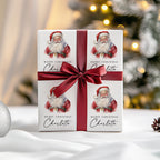 Personalised Santa Claus Christmas wrapping paper with a watercolour Santa   Claus illustration and custom name design
